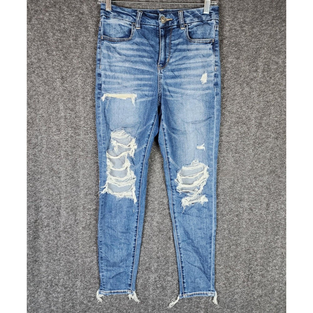 American Eagle Jeans Womens 2 Curvy Hi-Rise Jegging Blue Distressed Ne(x)t Level